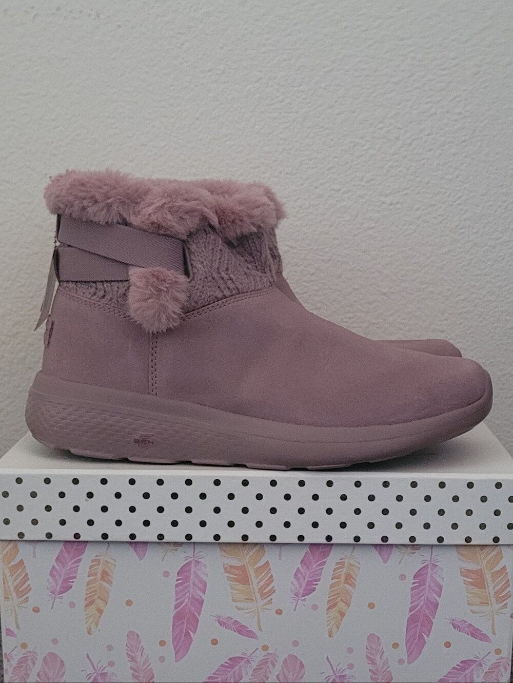 Plush Faux-Fur Ankle Bootie in Dusty Mauve, Wide Fit